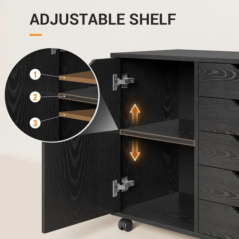5-Der Wood Der Cabinet, Oice Storage Cabinet, Black | Crat Storage Cabinet, Under Desk Der, Rolling Cart urniture, Adjustable Sh