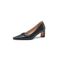 Arden Furtado Women's Spring Sheepskin Pointed Toe Pull-On Chunky Heels Pumps Large Size Comfortable Commute Footwear