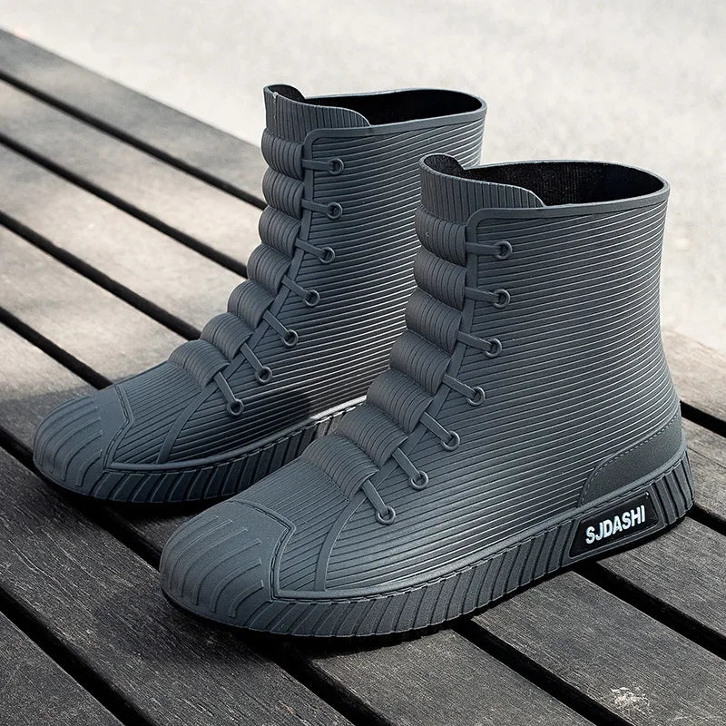 Fashionable Anti-Slip Short Rain Boots Men's Work Shoes Waterproof Kitchen Chef Rubber Shoes Men's Car Wash Fishing Work Water S