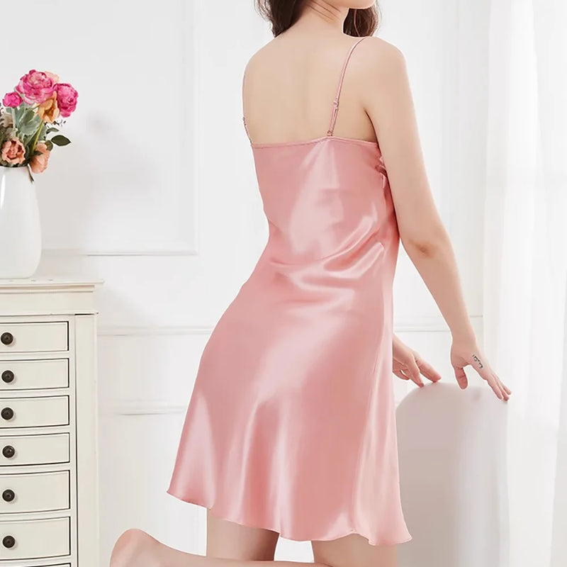 Women's Lingerie Chemise Slip Nightgown 100% Real 19 Momme Mulberry Silk Sleepwear V Neck Spaghetti Strap Dress S-4XL