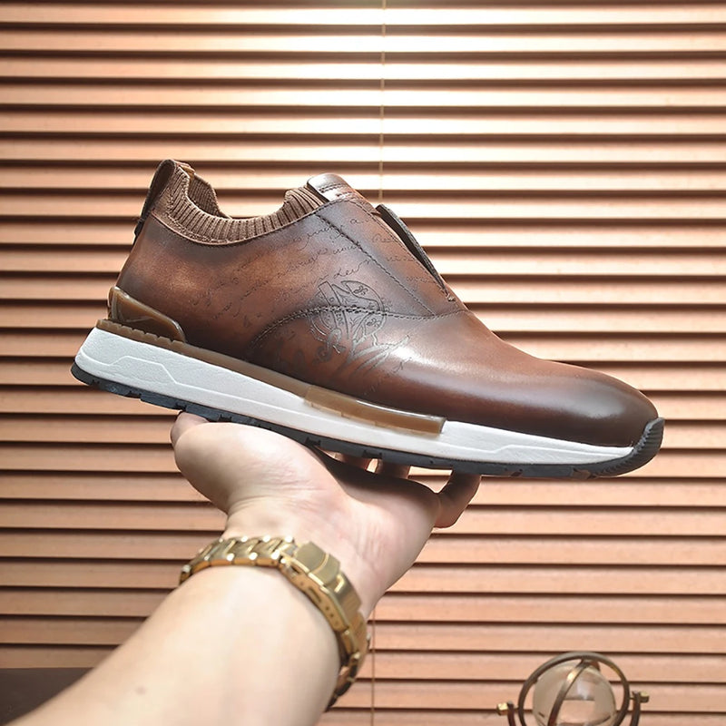 BLLIYOSS 1895 Men Shoes 2025 new Calf leather stitching  high quality Three dimensional relief sculpture Embossed badge pattern
