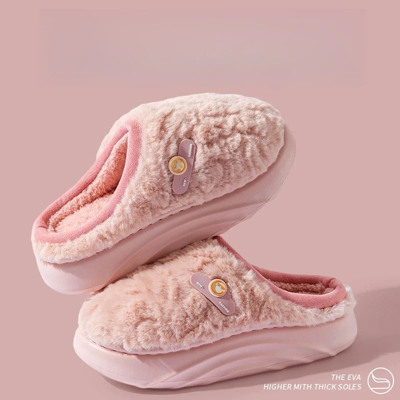 Women's Winter Plush Slippers Fleece-Lined Indoor House Shoes with Thick Sole Anti-Slip Odor-Control Feature for Couples