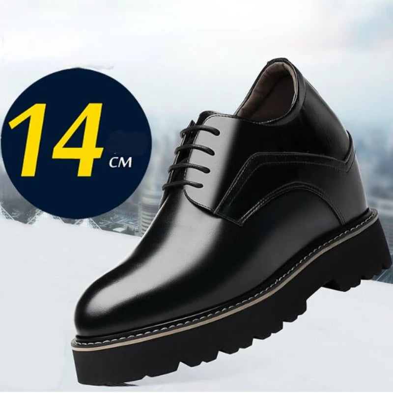Extra-high Men's Shoes 14cm Elevator Rare Inner Height-enhancing Wedding Leather Shoes Ultra-high Heels Business Stage Shoe Male