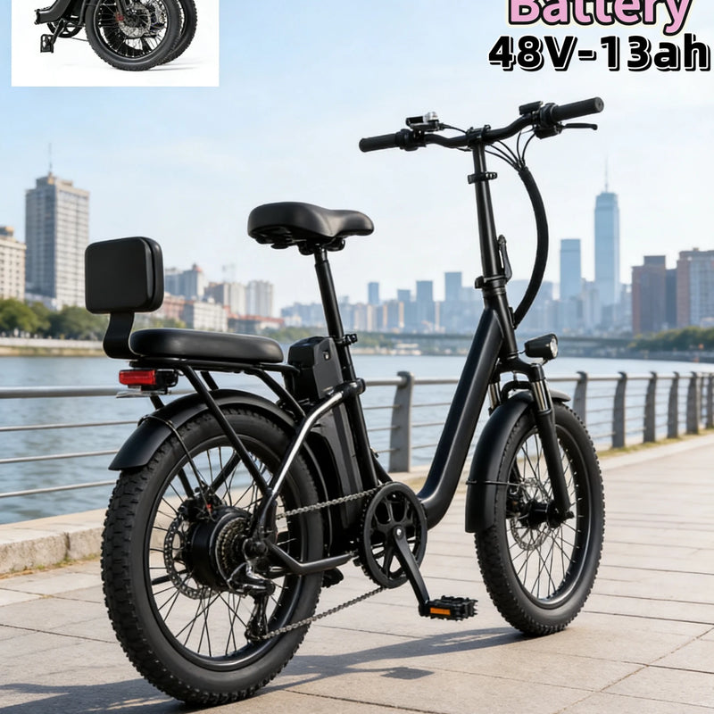 48V13AH detachable battery electric scooter, 20-inch foldable parent-child riding E-BIKE. , 1000W brushless motor electric bicyc