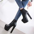 New Autumn Winter Platform High Heels Women Ankle Boots Black PU Leather Round Toe Fashion Female Thick heel Shoes Large size