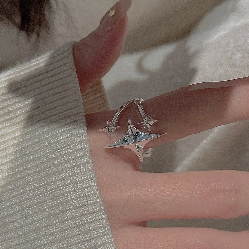 BF CLUB 925 Sterling Rings for Women Simple Geometric Handmade Irregular Retro Vintage Stars Ring Allergy For Birthday Gift