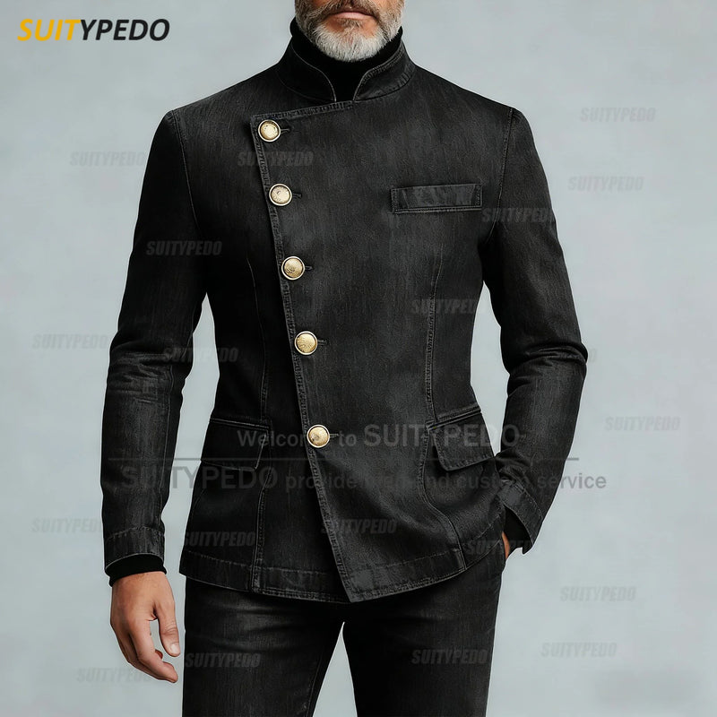 Fashion Denim Suits  Sets for Men High Quality Single Breasted Regular Length 2 Piece Jacket And Pants Casual Costumes Hommes