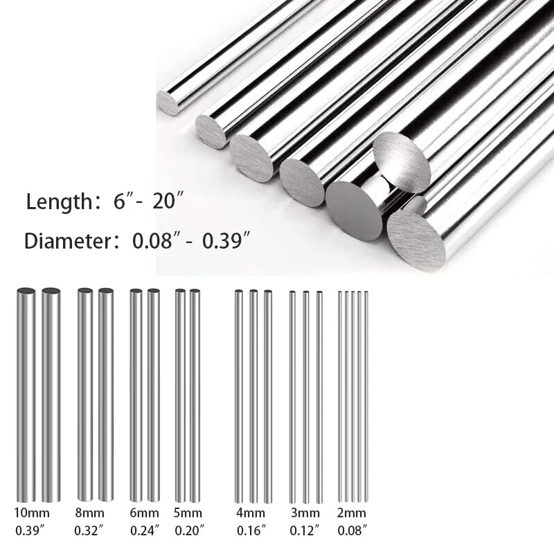 2/5/ 304 Stainless Steel Solid Round Rod 6in-20in 12 16in | SAMAG