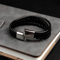 MingAo Charm Men Jewelry Natural Stone Multi-Layer Leather bracelet Black Stainless Steel Magnetic Clasp Tiger eye Bead Bracelet