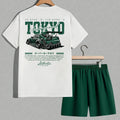 Men's Summer Coconut Tree Racing Printed Comfortable Breathable Round Neck T - shirt Drawstring Shorts Set - View 6 | SAMAG