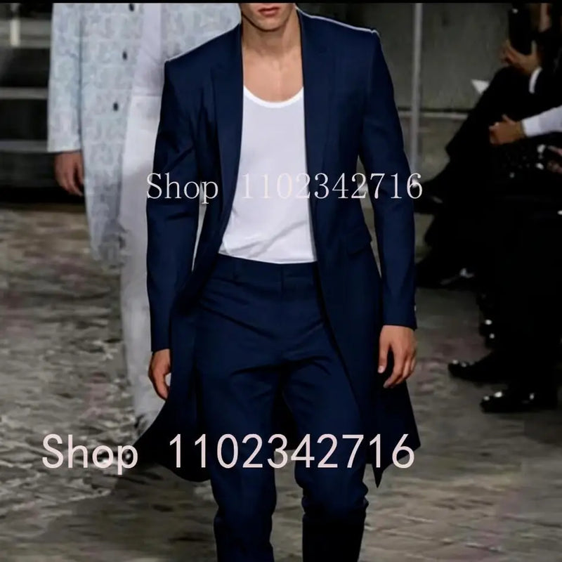 2025 New Summer Long Jacket Wedding Suits for Men White Trousers Groom Tuxedos Classic Lapel Man Blazer 2 Pieces Coat Pants Prom
