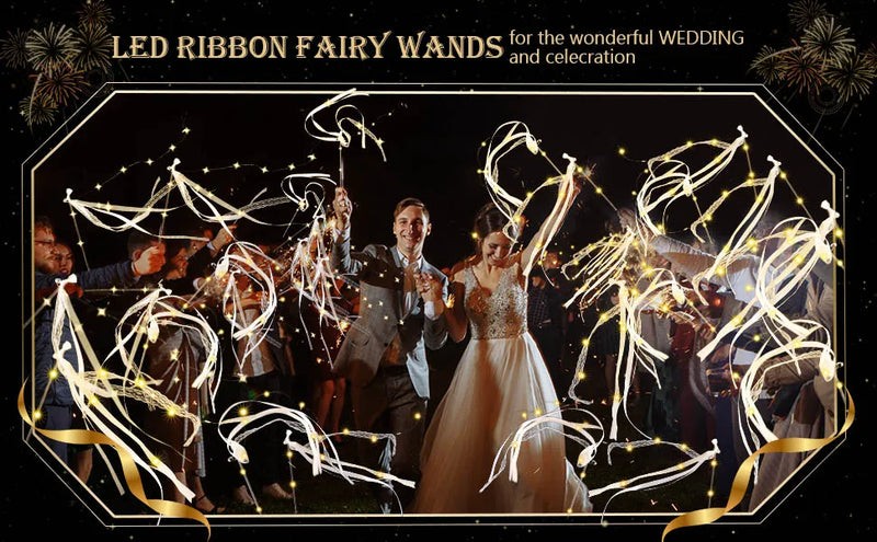 12-60Pcs Light Up Wedding Sparklers LED Wedding Wands Streamers Silk Fairy Wands with Bells  for Wedding Birthday Party Supplies