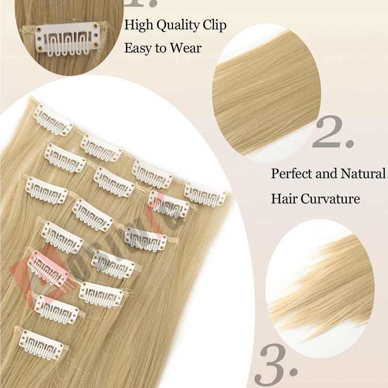18-32Inch 16 Clips in Hair Extensions Long Straight Hairstyle Synthetic Blonde Black Hairpieces Heat Resistant False Hair Daily