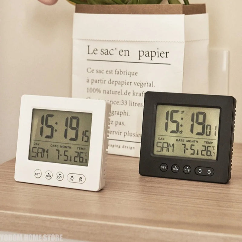 Digital Radio Alarm Clock with Thermometer, 5 Minute Function, 2 Alarm Time Settings, Simple Clock for Home Use