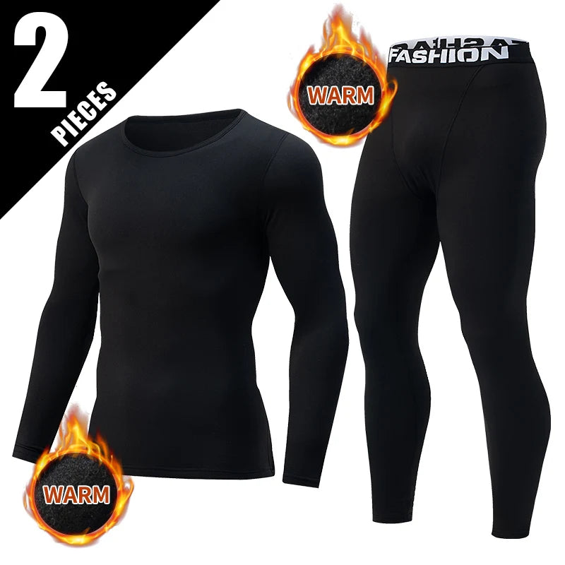 2-piece Autumn/Winter Men's Fashionable Sports Slim Fit Warm Suit For Teenagers Casual Running And Fitness Round Neck Base Set