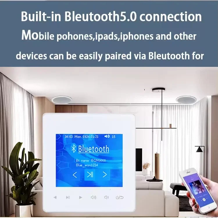 Home Bluetooth Wall Amplifier Background Music Host Control System Mini Touch Key Ceiling Speaker Audio Panel U Disk And TF Card