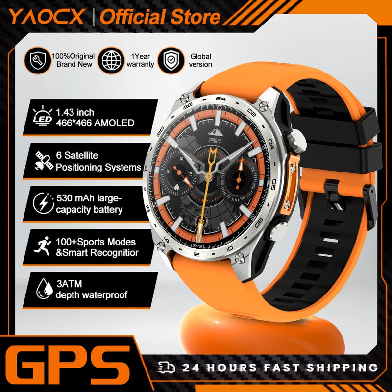 2026 New Military Smart Watch Men Built-in GPS 530mah Bluetooth Call 3ATM Waterproof Barometric Altimeter Sports Smart Watches