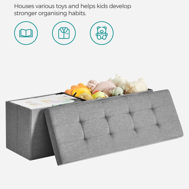 SONGMICS Storage Ottoman, Padded Foldable Bench, Chest with Lid, Holds up to 300 kg, for Bedroom, Hallway, Living Room