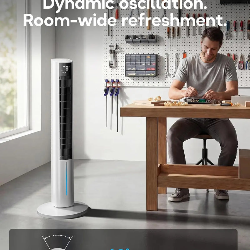 Windowless Portable Air Conditioner, 45.1" Evaporative Air Cooler w/1.06Gal Water Tank & 4 Ice Packs, 12H Timer, 60° Swing, No Hose No Window Needed,Pearl