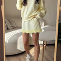 Brown Sweatshirts And Skirt Sets Ladies Elegant Officewear Skirt Suit With Lace 2 Pieces Hoodie Set With Skirt Women Autumn