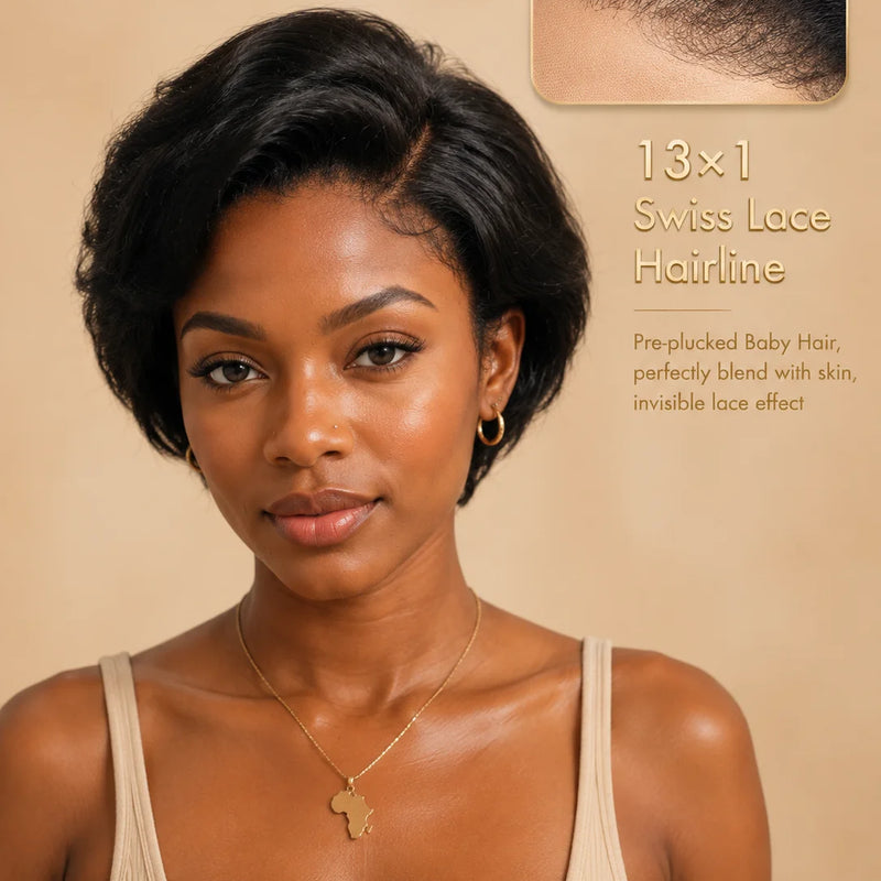 TIMOPOL 6 Inch Dark Brown Side Part Short Bob Human Hair Wig 13x1 Lace Front Pre Plucked Baby Hair Straight Pixie Glueless Lace Wigs For Daily & Party
