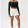 Long Sleeve Yoga T-Shirt for Women, Off Shoulder, Sexy Tight Gym Workout Top, Naked Feeling, Quick Dry Sports Activewear