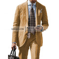 2025 New Casual Men's Suit Jacket Summer Spring Blazer Two Bottom Breathable Cotton Linen Coat 2 Pieces( Jacket+Pants )