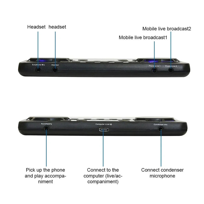 Professional V300 Pro Sound BT Card Audio Interface Mixer DJ Digital Effect Noise Reduction Console USB Record For Singing