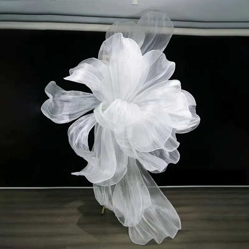 Wedding Props Giant Floral Organza Iris Flowers Artificial Wedding Backdrop Hall Hanging Decor Gauze Flower Party Window Display