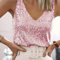 Women Sequin V Neck Tank Top Sleeveless Sparkly Camisole - View 13 | SAMAG