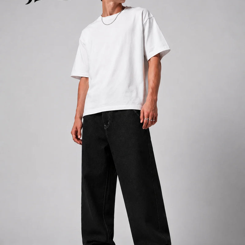 UP.THE Men Black Baggy Wide Leg Jeans, Y2K Oversized | SAMAG