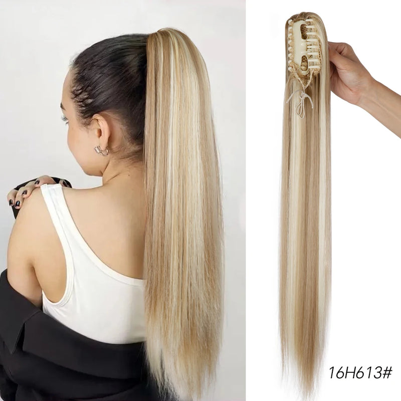 Synthetic Claw Clip On Ponytail Extension 22Inch Long Straight Wavy Ponytail Hair Ponytail With Claw Clip On Ponytail For Women