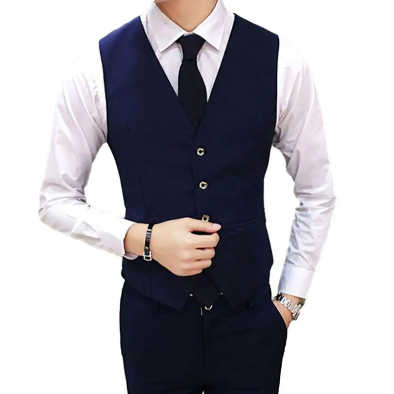 Fashion Men Vests Waistcoat Solid Color V Neck Sleeveless Buttons Blazer Plus Size Formal Business Jacket Vests Chaleco Hombre