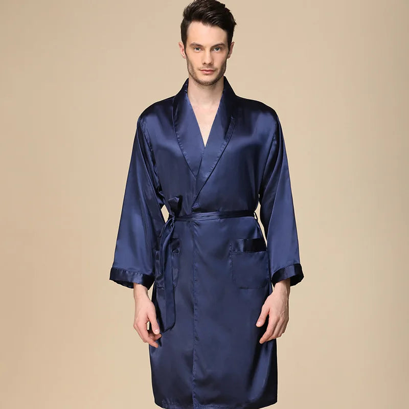 Men Summer Satin Bathrobe Shorts Robe Suit Thin Ice Silk Pajamas 5XL Plus Size Bathrobe Kimono Sleepwear Soft Bath Gown Male