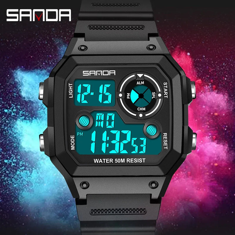 2026 SANDA 418 New Outdoor Sports Watch Men's Waterproof Countdown Digital Watch Military Men's Electronic Watch