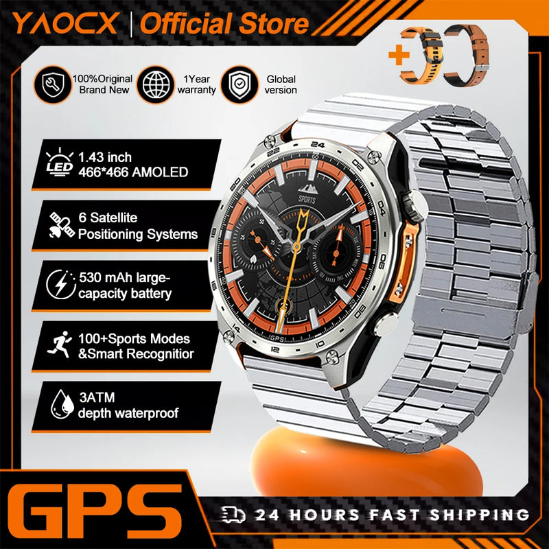 2026 New Military Smart Watch Men Built-in GPS 530mah Bluetooth Call 3ATM Waterproof Barometric Altimeter Sports Smart Watches