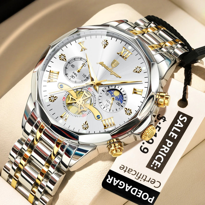 POEDAGAR Luxury Men Watch Top Original Waterproof Luminous Chronograph Man Wristwatch Stainless Steel Quartz Men's Watches Reloj