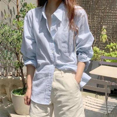 Women Clothing Spring Summer Long Sleeve Striped Button | SAMAG