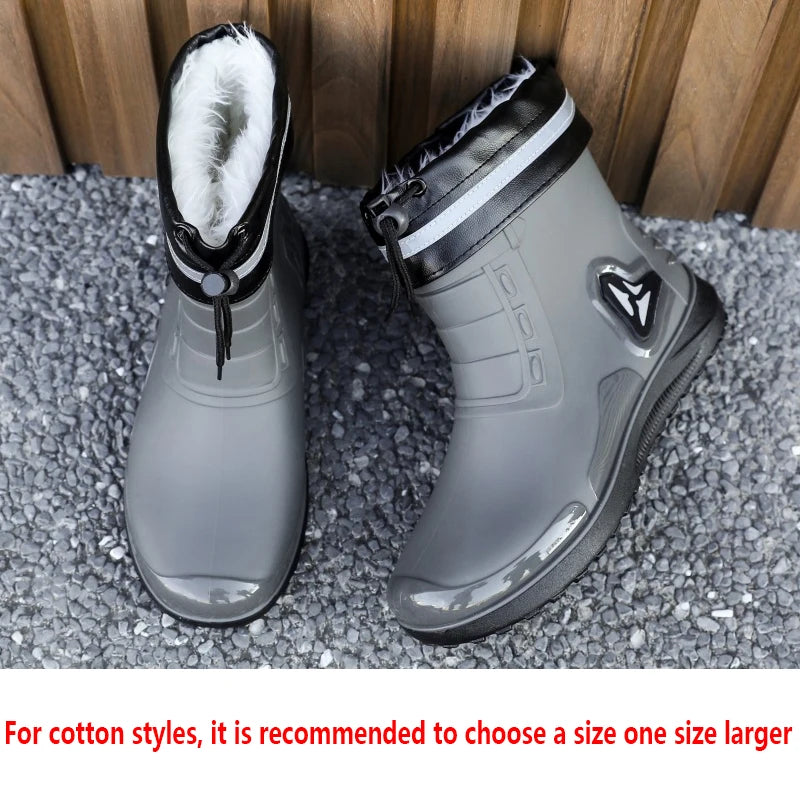 Fashion Outdoor Men's Rain Boots Short Tube Hiking Fishing Water Shoes Anti-slip Chef Work Ankle Boots Waterproof Non-slip Shoes