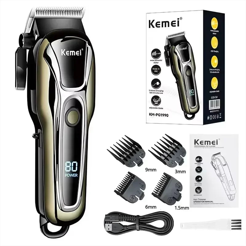 Kemei PG1990A Rechargeable Men's Hair Clipper Professional Cordless Men Hair Trimmer Hair Cutting Machine Barber for Men