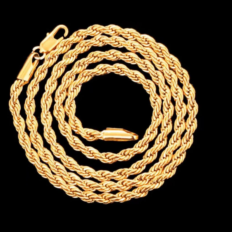 45-60cm Beautiful 18K Gold 4mm Round Rope Chain Necklace for Women Man Fashion Wedding accessories Party Jewelry Holiday gifts