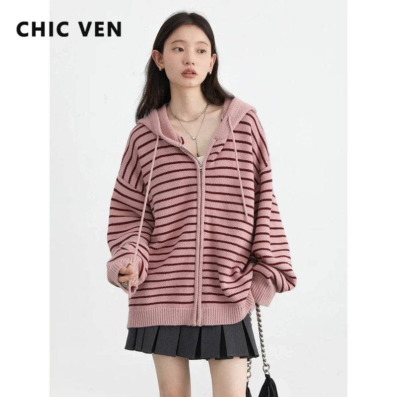 CHIC VEN Women Fashion Cardigan Casual Hooded Striped - View 4 | SAMAG