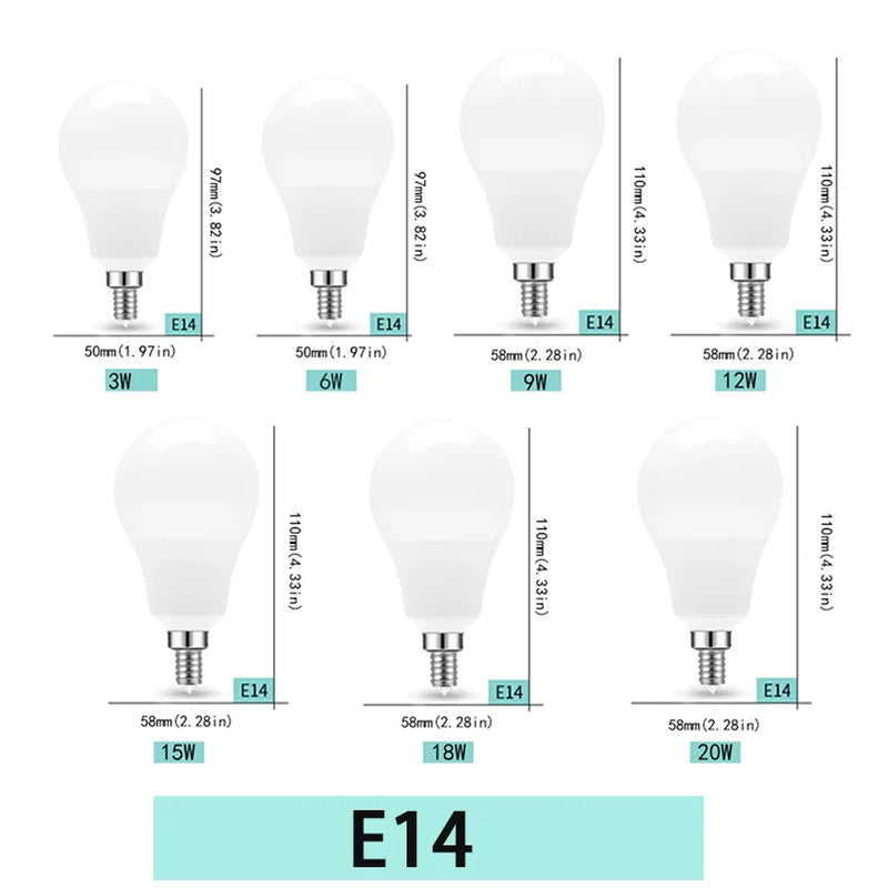 4PCS E27 E14 LED Bulb AC220V SMD2835 3W 6W 9W 12W 15W 18W 20W LED Lamp Cold Warm White Led Bulbs Indoor Lighting