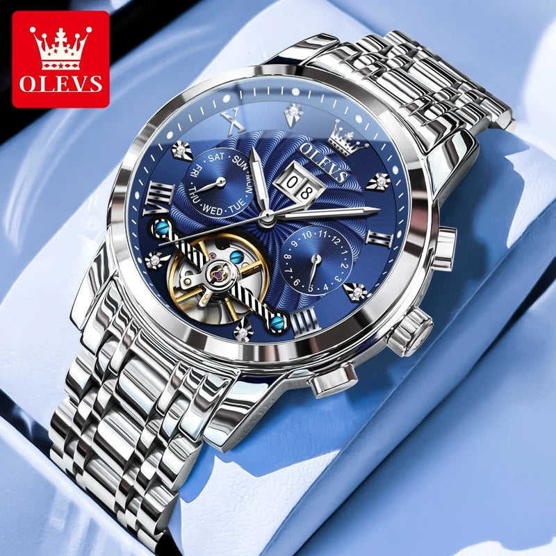 OLEVS 9910 Mens Watch Original Luxury Brand Waterproof Luminous  Automatic Mechanical Watch Dual Calendar Watch Box Reloj