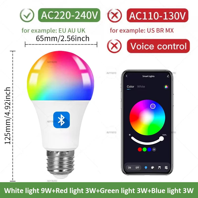 15W 18W E27 Tuya Bluetooth Smart Bulb lamps 110V 220V Led RGBCW Light APP Control Timing Smart Life APP Adjust Music Rhythm