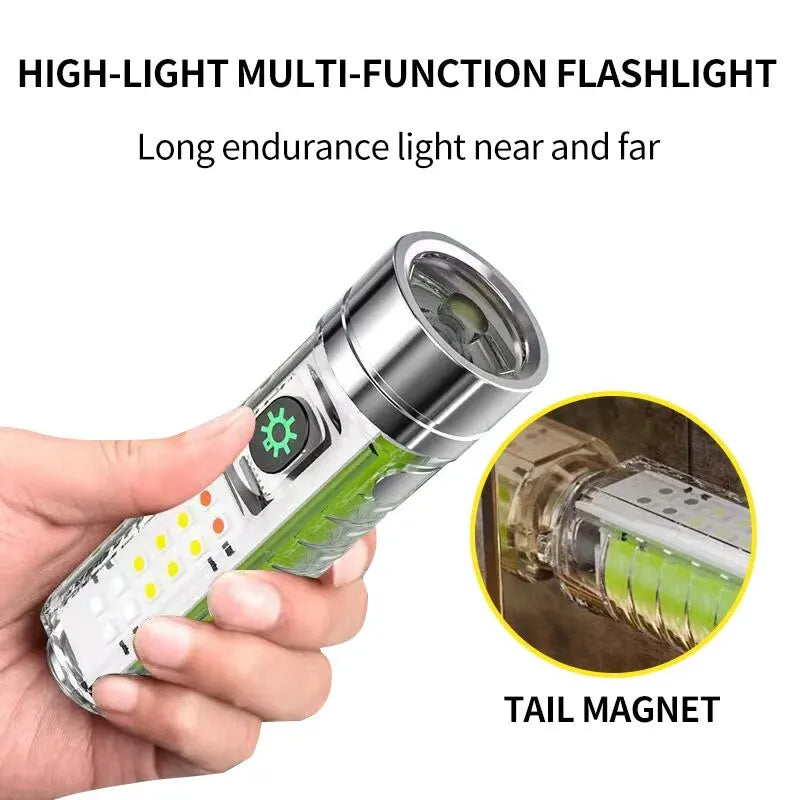 Mini Keychain Flashlight Type C Fast Charging Multi-function Retractable Waterproof Fluorescent Magnetic Warning Camping Flashli