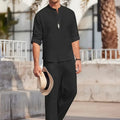 Men's White Linen Suit Set Long Sleeve Henley Shirt and Elastic Waist Pants Two Piece Outfit Summer Casual - View 10 | SAMAG