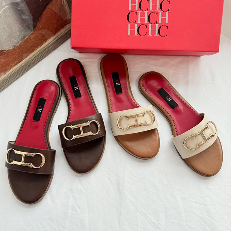 CH 2025 Summer New Women's Leisure Sandals Women's Slippers Simple Solid Colour Design Daily Style Fashion Women's Slippers