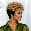 6 Inch Two Tone Ombre Short Curly Pixie Wig Human Hair Pixie Cut Wig for Women Daily Party Use Full Machine Made Wig