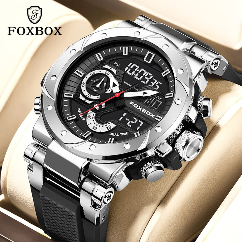 FOXBOX Top Brand Watches Luxury Men Quartz Waterproof Digital Wristwatch Fashion Military Mens Watch Luminous Clock Reloj Hombre